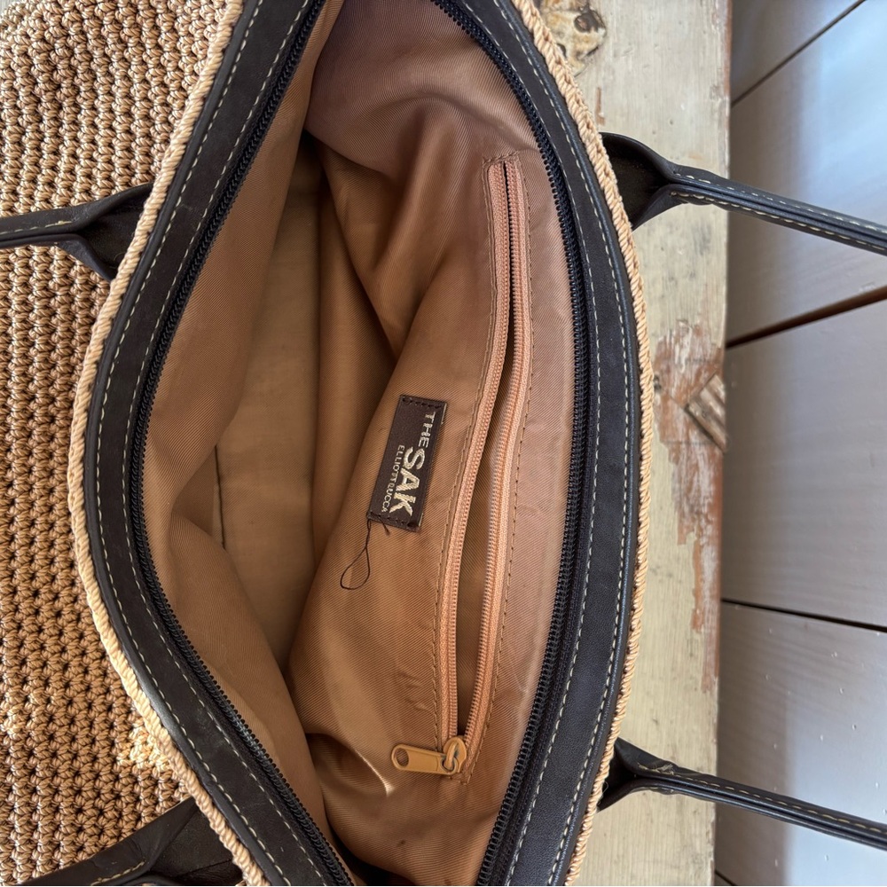 The Sak Beige Woven Shoulder Bag with Brown Handles - Picture 3 of 4